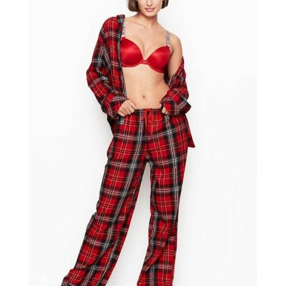 Victoria's Secret Shimmer Flannel Long Sleeve Shirt Pants Plaid Pajama Set Large - Picture 16 of 16